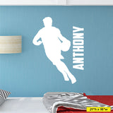Left Handed Basketball Player Custom Name Wall Decal, 0266, Lefty, Dribbling, Wall Sticker