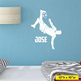 Custom Name Soccer Decal Kicking, 0276, Personalized Soccer Wall Decal, Bicycle Kick
