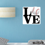 11"h x 11"w Love Baseball Wall Sticker. Just peel and stick to your smooth wall.