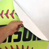 Peeling large softball wall sticker from the wall. You can remove and reuse this wall sticker a number of times.