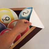 Peel and stick to any smooth surface. You can remove and reuse this billiards wall sticker.