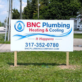 Outdoor large storefront sign made of max metal aluminum. Located in Indianapolis Indiana. This is a double sided 2 post sign made for BnC Plumbing.