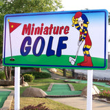 Example of commercial aluminum composite sign panel with printed Miniature Golf graphics for local Indianapolis company.