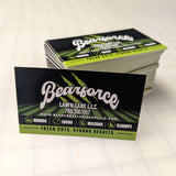 Stack of Bearforce Lawn Care Business Cards, located in Greenfield, Indiana.