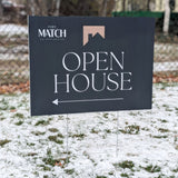 Open house yard sign with Indy Match logo with Ground Stake.