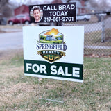 For sale real estate yard sign Indianapolis 18x24 with 6x18 rider and contact information