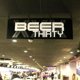 Double-sided aluminum composite sign example showing vibrant graphics of Beer Thirty. Located at the Royal Pin in Beech Grove, Indiana.