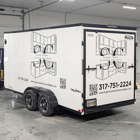 Full trailer graphics for Sugar Creek Kitchen and Bath located in Shelby County Indiana.
