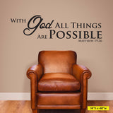 With God All Things Are Possible Decal, 0071, Scripture Wall Decal Quote, bible verse decal