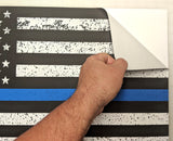 Thin Blue Line American Flag Distorted Wall Decal Sticker - 0454 - 14"h x 24"w